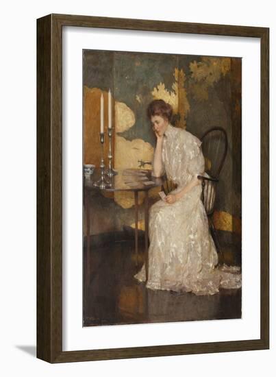 Girl Playing with Solitaire (Oil on Canvas)-Frank Weston Benson-Framed Giclee Print