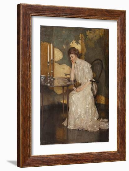 Girl Playing with Solitaire (Oil on Canvas)-Frank Weston Benson-Framed Giclee Print