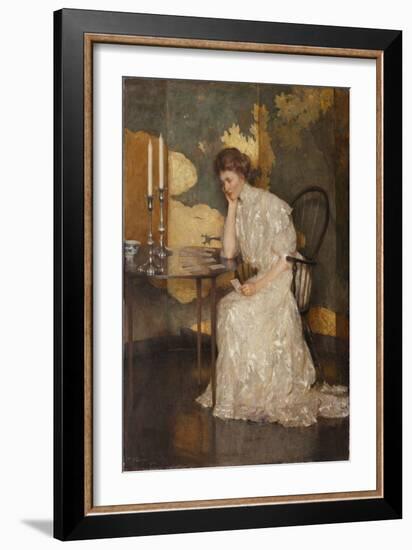 Girl Playing with Solitaire (Oil on Canvas)-Frank Weston Benson-Framed Giclee Print