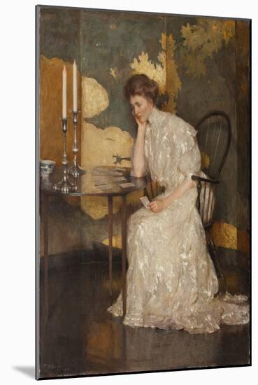 Girl Playing with Solitaire (Oil on Canvas)-Frank Weston Benson-Mounted Giclee Print