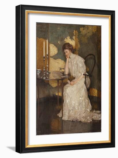 Girl Playing with Solitaire (Oil on Canvas)-Frank Weston Benson-Framed Giclee Print