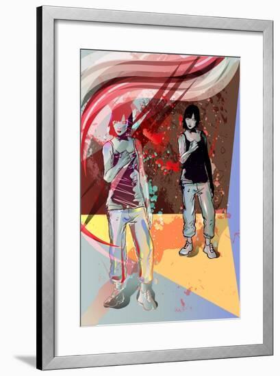 Girl Power, Abstract Grunge Background-Irmak Akcadogan-Framed Art Print