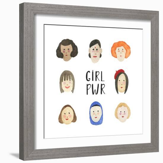 Girl Pwr - Set of Faces-Maria Mirnaya-Framed Art Print