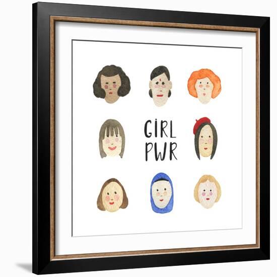 Girl Pwr - Set of Faces-Maria Mirnaya-Framed Art Print