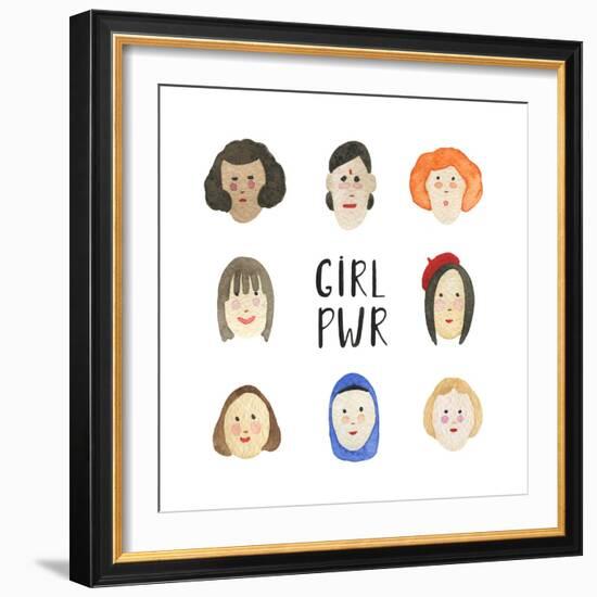 Girl Pwr - Set of Faces-Maria Mirnaya-Framed Art Print