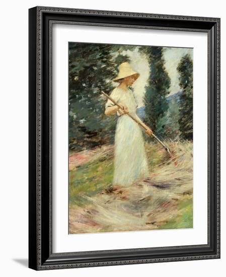 Girl Raking Hay, 1890 by Theodore Robinson-Theodore Robinson-Framed Giclee Print