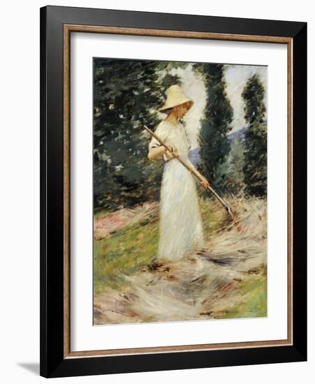 Girl Raking Hay-Theodore Robinson-Framed Giclee Print