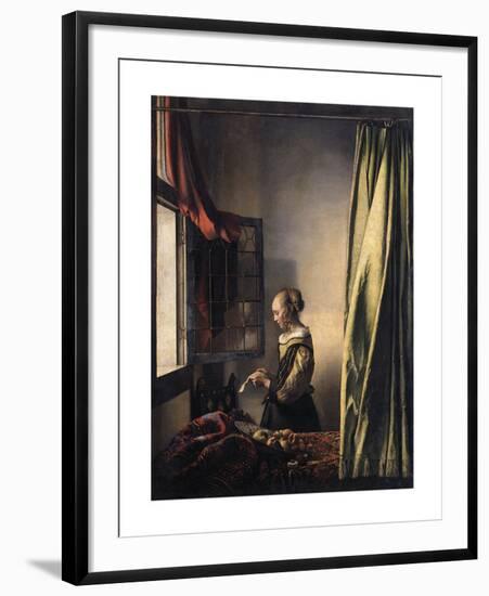 Girl Reading a Letter at an Open Window-Jan Vermeer-Framed Premium Giclee Print