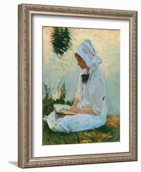 Girl Reading by a Stream, C.1888 (Oil on Canvas)-John Singer Sargent-Framed Giclee Print