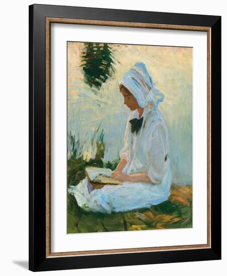 Girl Reading by a Stream, C.1888 (Oil on Canvas)-John Singer Sargent-Framed Giclee Print