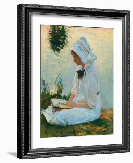 Girl Reading by a Stream, C.1888 (Oil on Canvas)-John Singer Sargent-Framed Giclee Print