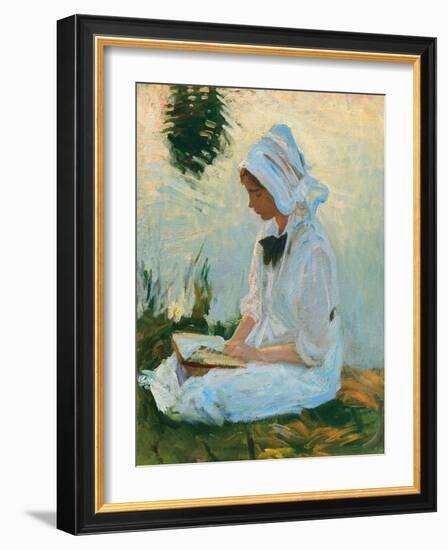Girl Reading by a Stream, C.1888 (Oil on Canvas)-John Singer Sargent-Framed Giclee Print