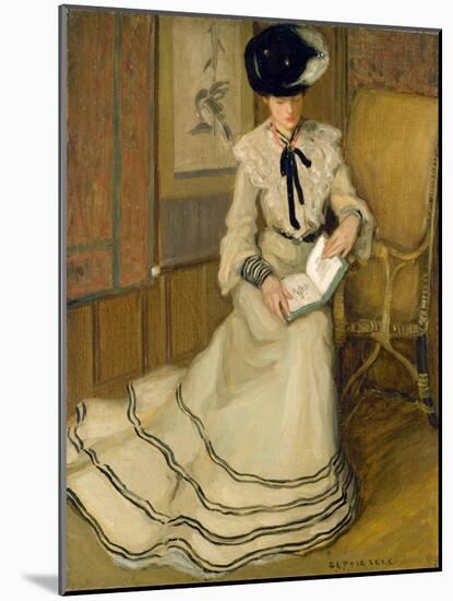 Girl Reading, C.1903-04 (Oil on Canvas)-Frederick Carl Frieseke-Mounted Giclee Print