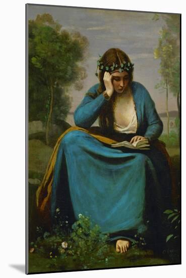 Girl Reading Crowned with Flowers or Virgil's Muse-Jean-Baptiste-Camille Corot-Mounted Giclee Print