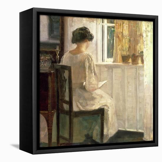 Girl Reading in a Sunlit Room-Carl Holsoe-Framed Premier Image Canvas