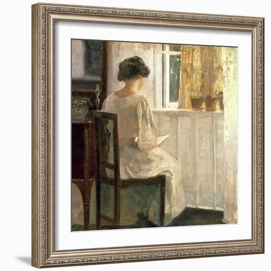 Girl Reading in a Sunlit Room-Carl Holsoe-Framed Giclee Print