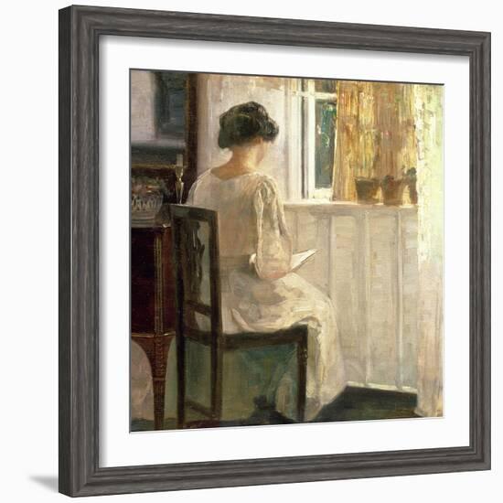 Girl Reading in a Sunlit Room-Carl Holsoe-Framed Giclee Print