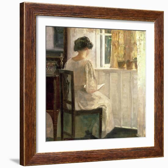 Girl Reading in a Sunlit Room-Carl Holsoe-Framed Giclee Print