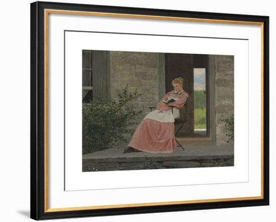 Girl Reading on a Stone Porch-Winslow Homer-Framed Premium Giclee Print