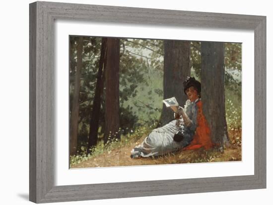 Girl Reading under an Oak Tree, 1879-Winslow Homer-Framed Giclee Print