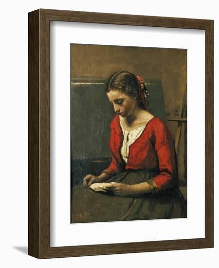 Girl Reading-Jean-Baptiste-Camille Corot-Framed Giclee Print