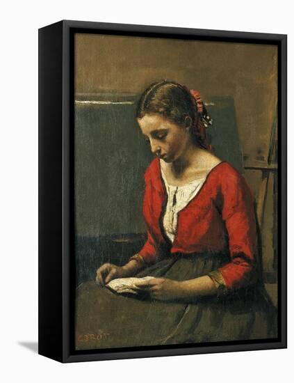 Girl Reading-Jean-Baptiste-Camille Corot-Framed Premier Image Canvas