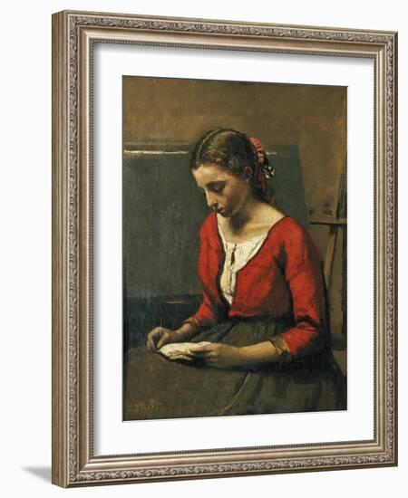 Girl Reading-Jean-Baptiste-Camille Corot-Framed Giclee Print