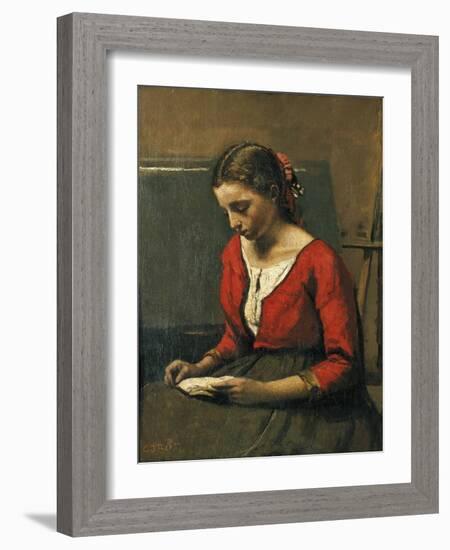 Girl Reading-Jean-Baptiste-Camille Corot-Framed Giclee Print