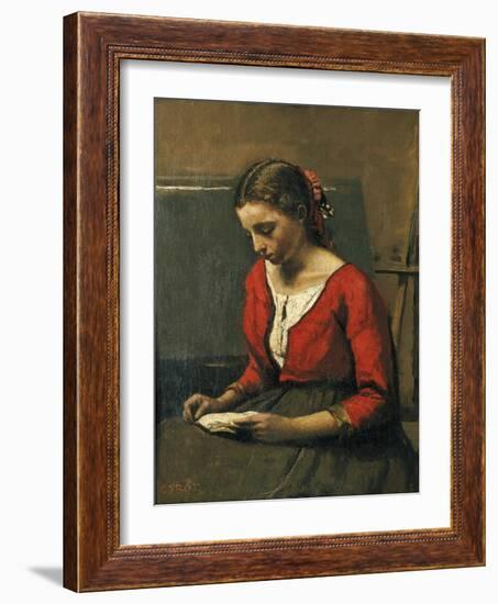 Girl Reading-Jean-Baptiste-Camille Corot-Framed Giclee Print