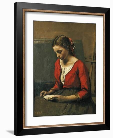 Girl Reading-Jean-Baptiste-Camille Corot-Framed Giclee Print