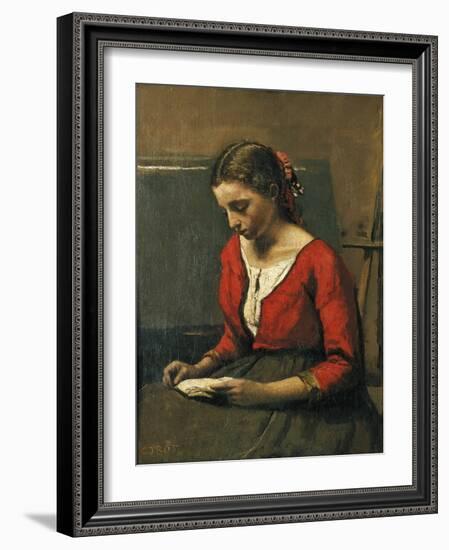 Girl Reading-Jean-Baptiste-Camille Corot-Framed Giclee Print