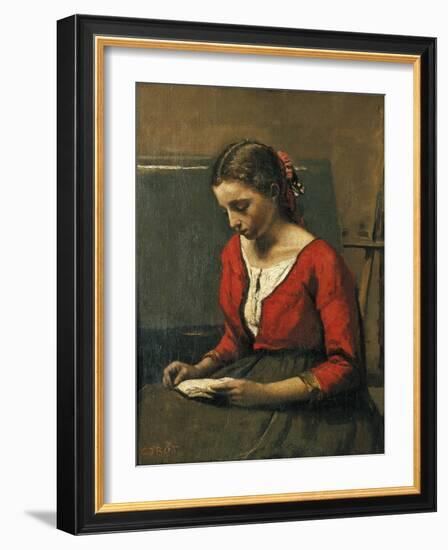 Girl Reading-Jean-Baptiste-Camille Corot-Framed Giclee Print