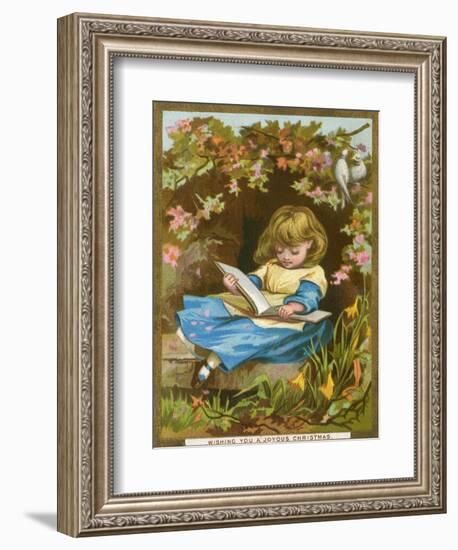 Girl Reads Among Flowers-null-Framed Art Print