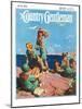 "Girl Scouts at Sea Shore," Country Gentleman Cover, July 1, 1932-Frank Bensing-Mounted Giclee Print