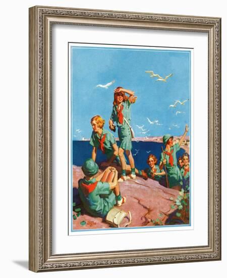 "Girl Scouts at Sea Shore,"July 1, 1932-Frank Bensing-Framed Giclee Print