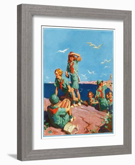 "Girl Scouts at Sea Shore,"July 1, 1932-Frank Bensing-Framed Giclee Print