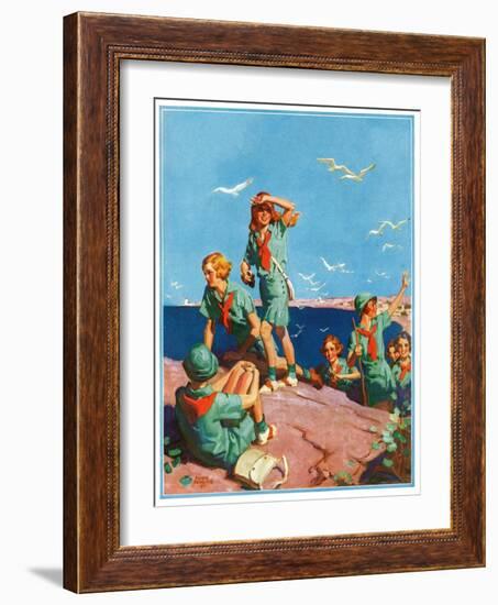 "Girl Scouts at Sea Shore,"July 1, 1932-Frank Bensing-Framed Giclee Print