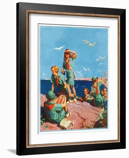 "Girl Scouts at Sea Shore,"July 1, 1932-Frank Bensing-Framed Giclee Print