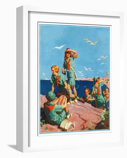 "Girl Scouts at Sea Shore,"July 1, 1932-Frank Bensing-Framed Giclee Print