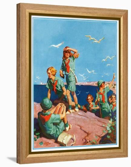 "Girl Scouts at Sea Shore,"July 1, 1932-Frank Bensing-Framed Premier Image Canvas