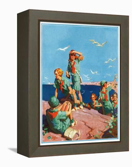 "Girl Scouts at Sea Shore,"July 1, 1932-Frank Bensing-Framed Premier Image Canvas