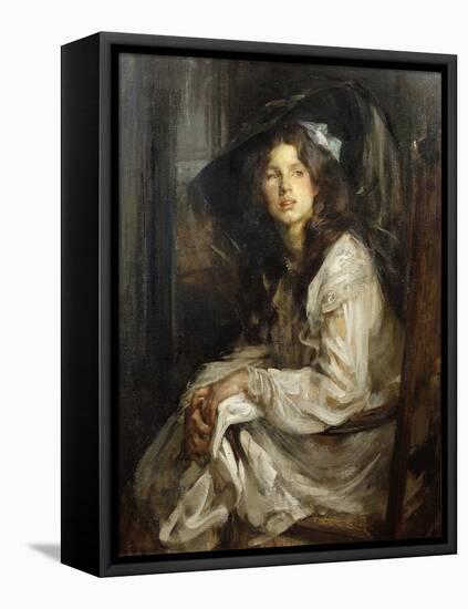 Girl Seated in a Chair-James Jebusa Shannon-Framed Premier Image Canvas