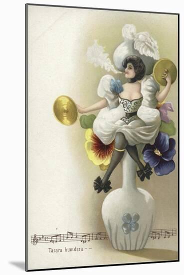 Girl Seated on a Vase Smoking and Playing the Cymbals-null-Mounted Giclee Print