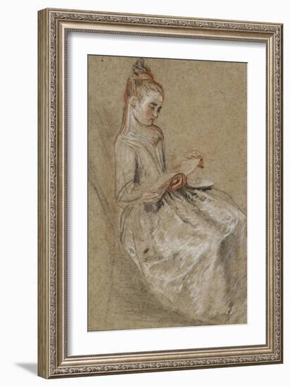 Girl Seated with a Book of Music on Her Lap (Black-Jean Antoine Watteau-Framed Giclee Print