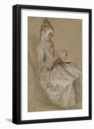 Girl Seated with a Book of Music on Her Lap (Black-Jean Antoine Watteau-Framed Giclee Print
