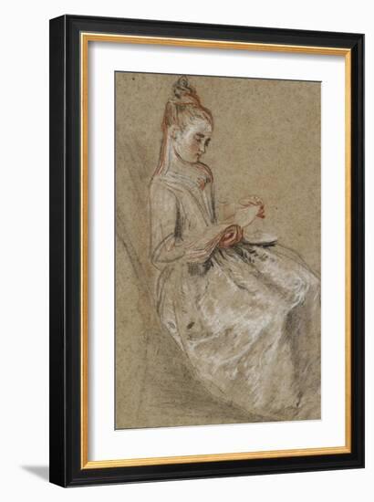 Girl Seated with a Book of Music on Her Lap (Black-Jean Antoine Watteau-Framed Giclee Print