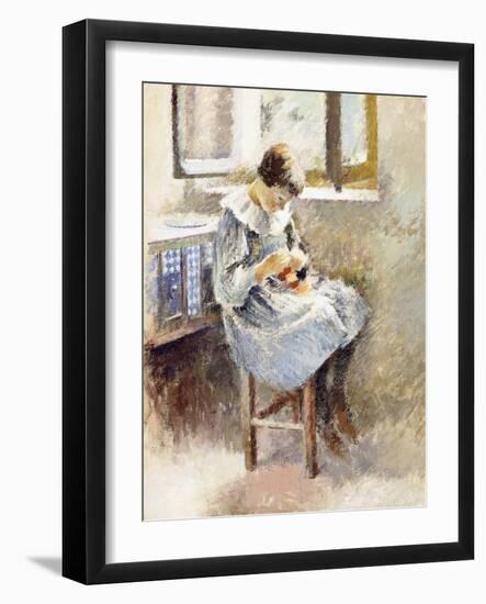 Girl Sewing-Theodore Robinson-Framed Giclee Print
