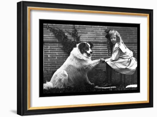 Girl Shaking Hands with Dog-null-Framed Art Print