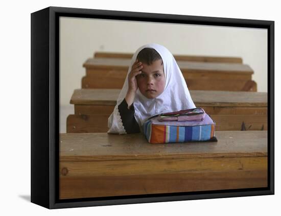 Girl Sits Alone in Her Class Room During a Break in Aftabachi School in Eastern Afghanistan-null-Framed Premier Image Canvas