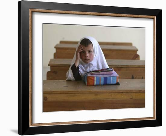 Girl Sits Alone in Her Class Room During a Break in Aftabachi School in Eastern Afghanistan-null-Framed Photographic Print